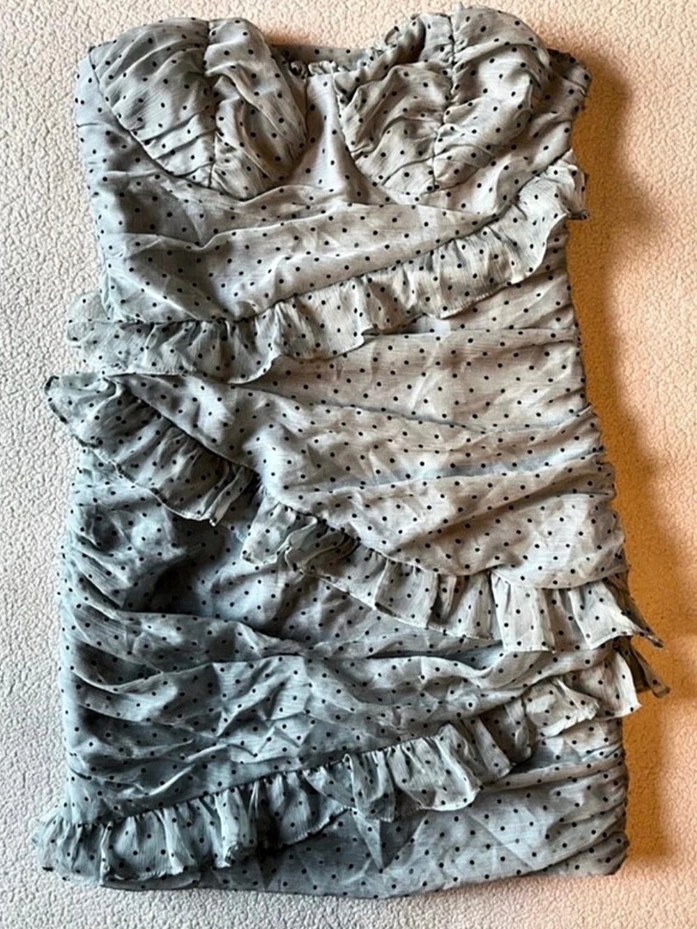 Hello Molly Mimosa Time Polka Dot Ruffle Mini Dress in Gray Size Small Like New